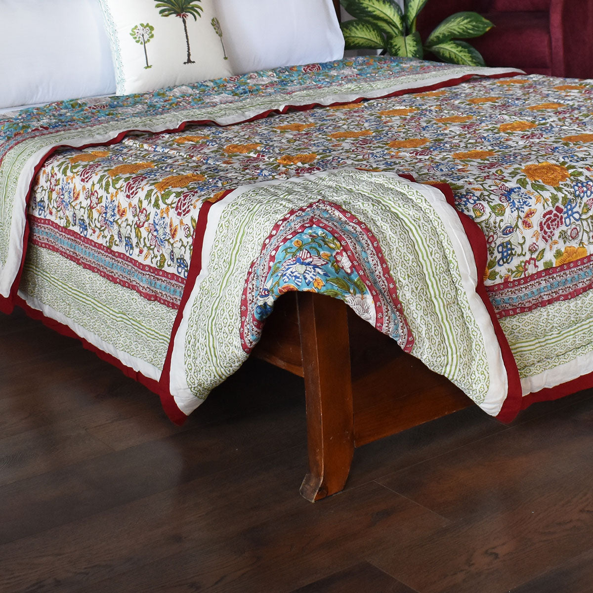 Lightweight Summer Quilt Double | Floral Canvas Blue Jade Gud 206865