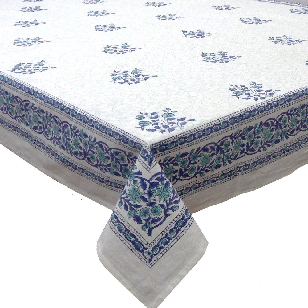 6-8 Seater Large Tablecloth With Floral Prints | Floral Kali Blue Boota 309470