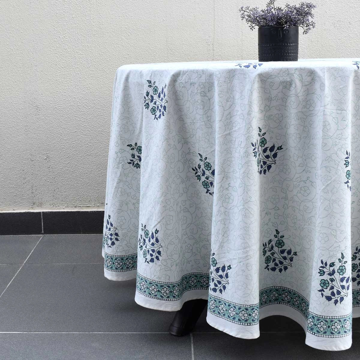Holiday Round Table Decor Floral Kali Blue Boota