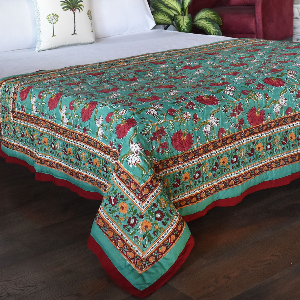Jaipuri Razai Single | Flower Blossom Jade 108453