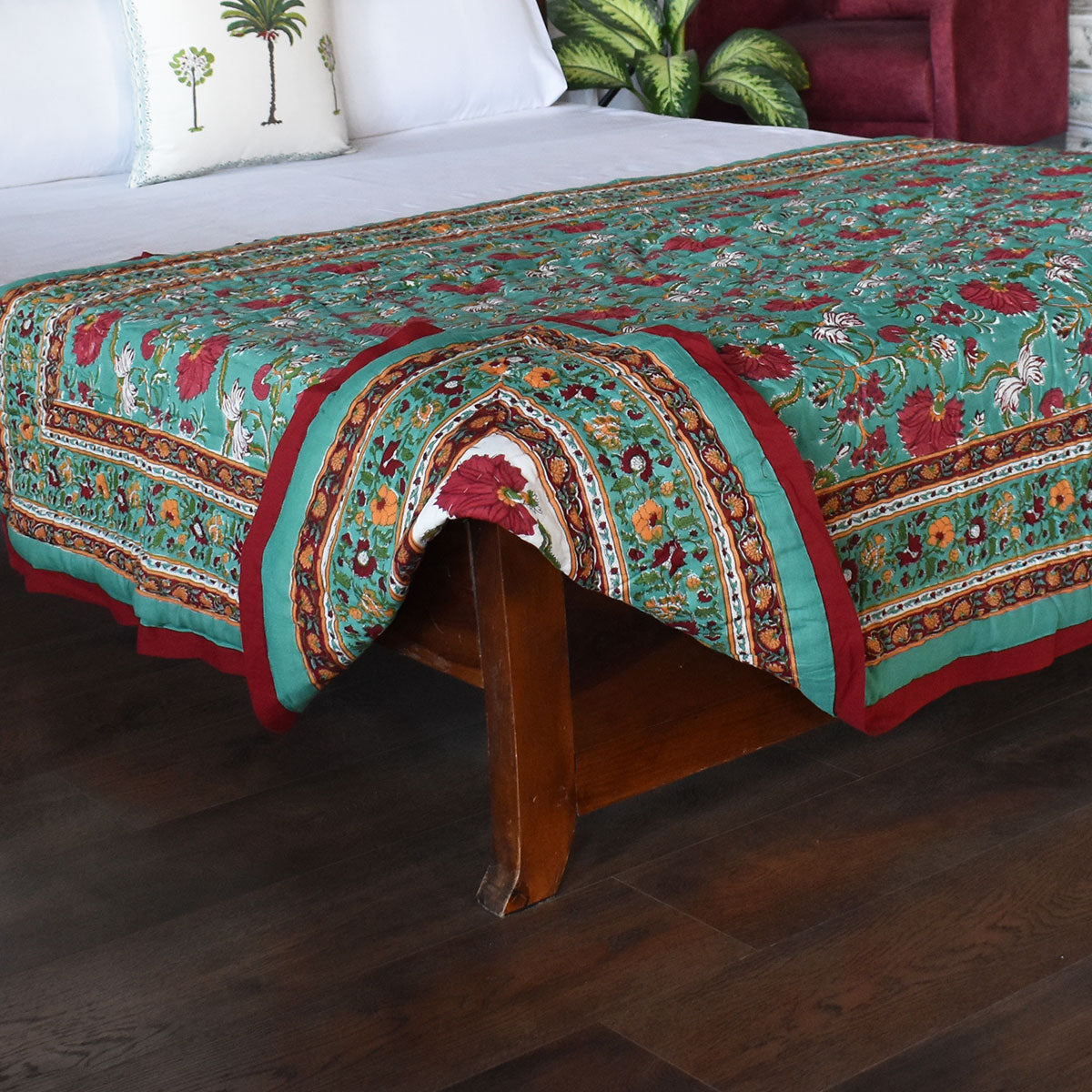 Jaipuri Razai Single | Flower Blossom Jade 108453