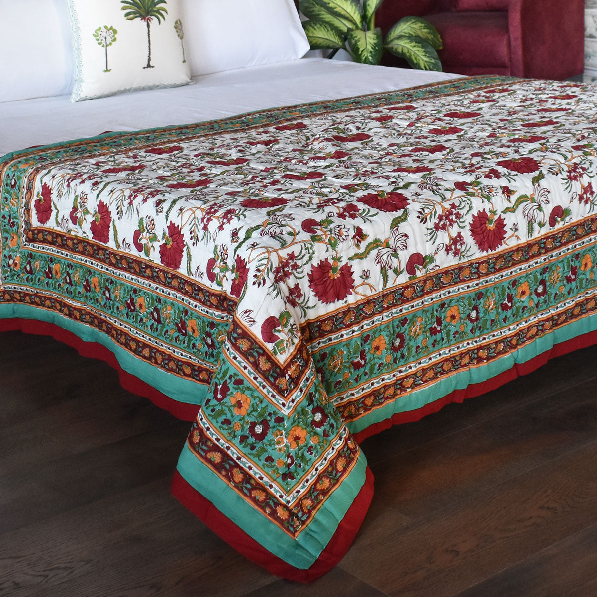 Jaipuri Razai Single | Flower Blossom Jade 108453