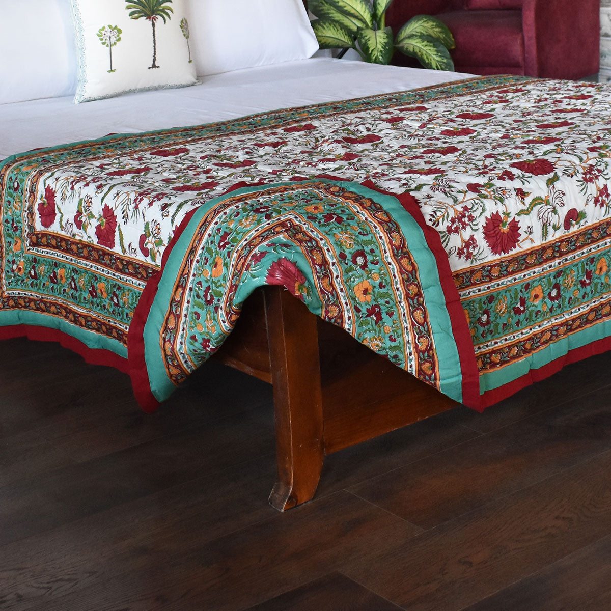 Jaipuri Razai Single | Flower Blossom Jade 108453