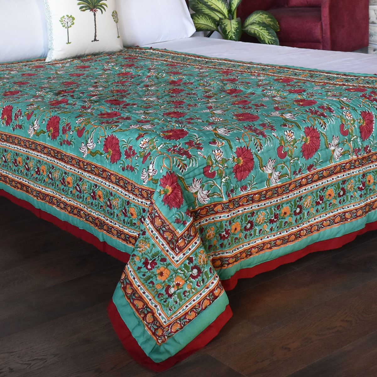 Jaipuri Razai Single | Flower Blossom Jade 108453