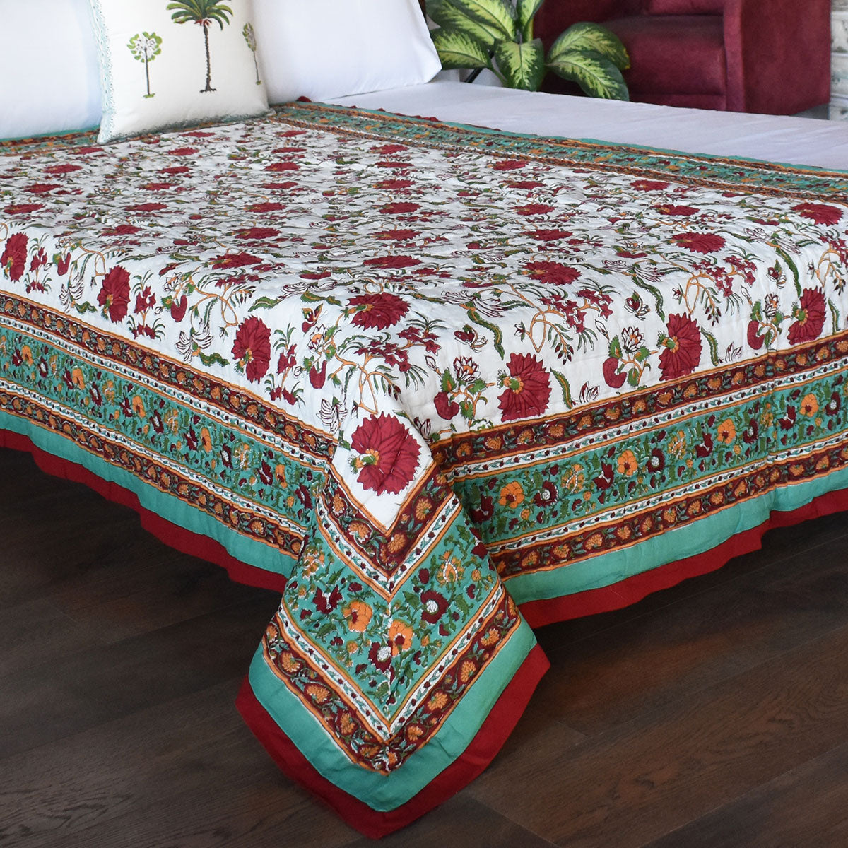 Jaipuri Razai Single | Flower Blossom Jade 108453