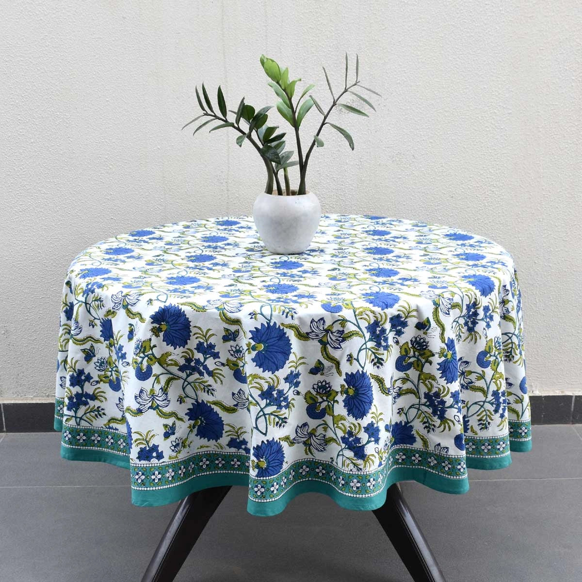 Banquet Round Tablecloth Flower Blossom Sea Green Open