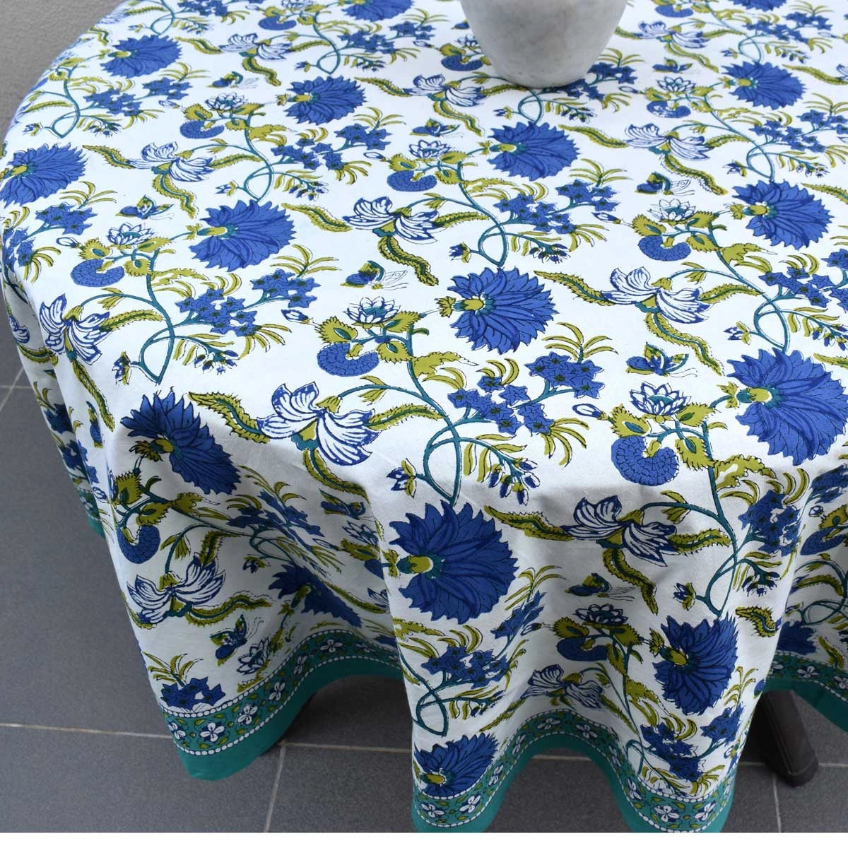 Banquet Round Tablecloth Flower Blossom Sea Green Open
