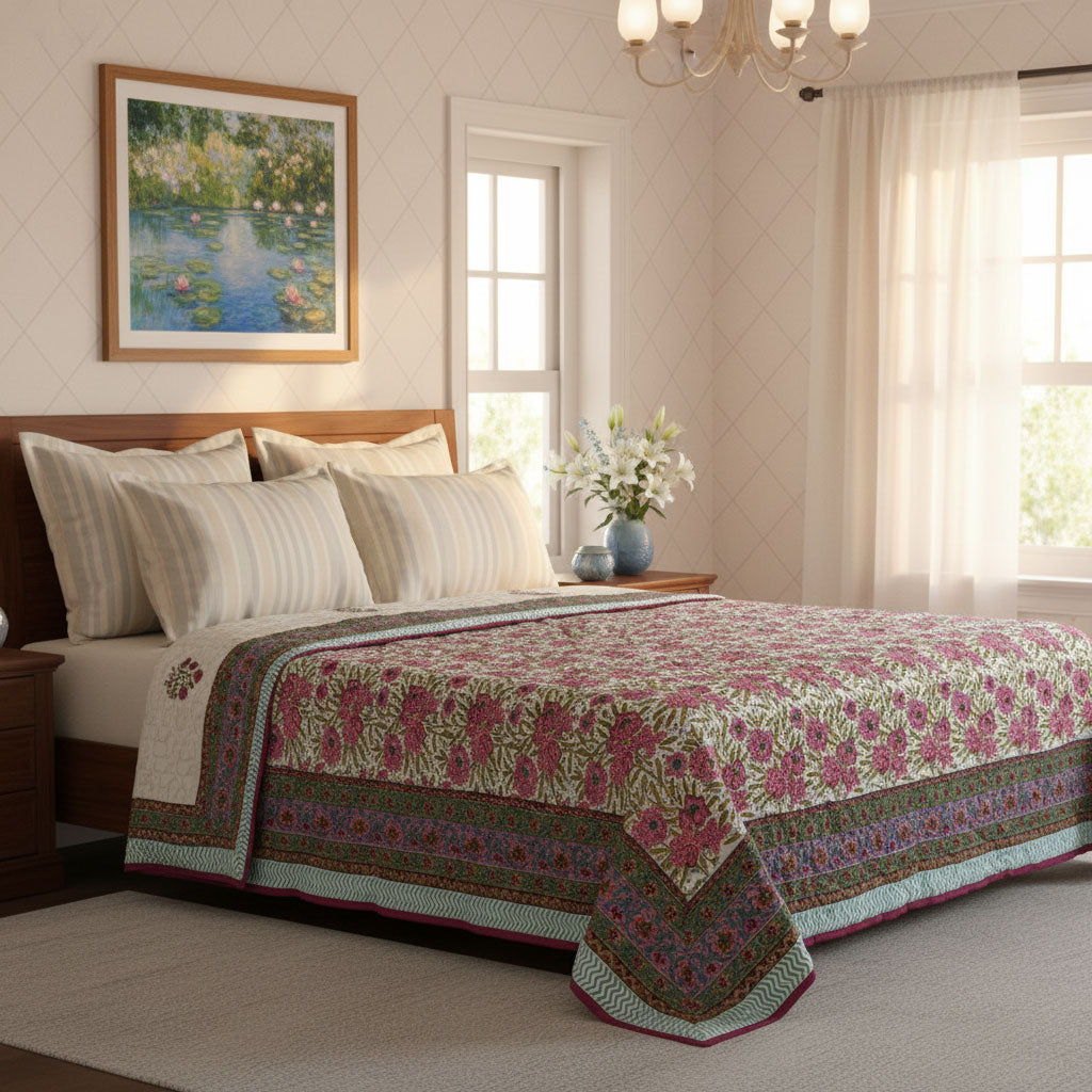Jaipur Quilt For Double Bed | Flower Candy 103451