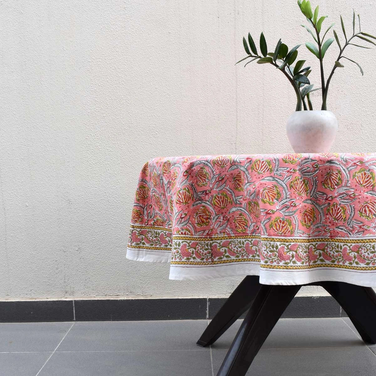 Frost Pink Floral Round Tablecloth for 4 Seater