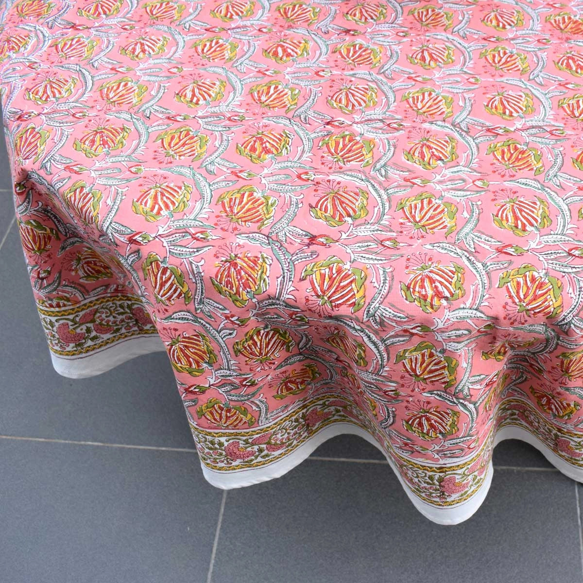 Frost Pink Floral Round Tablecloth for 4 Seater