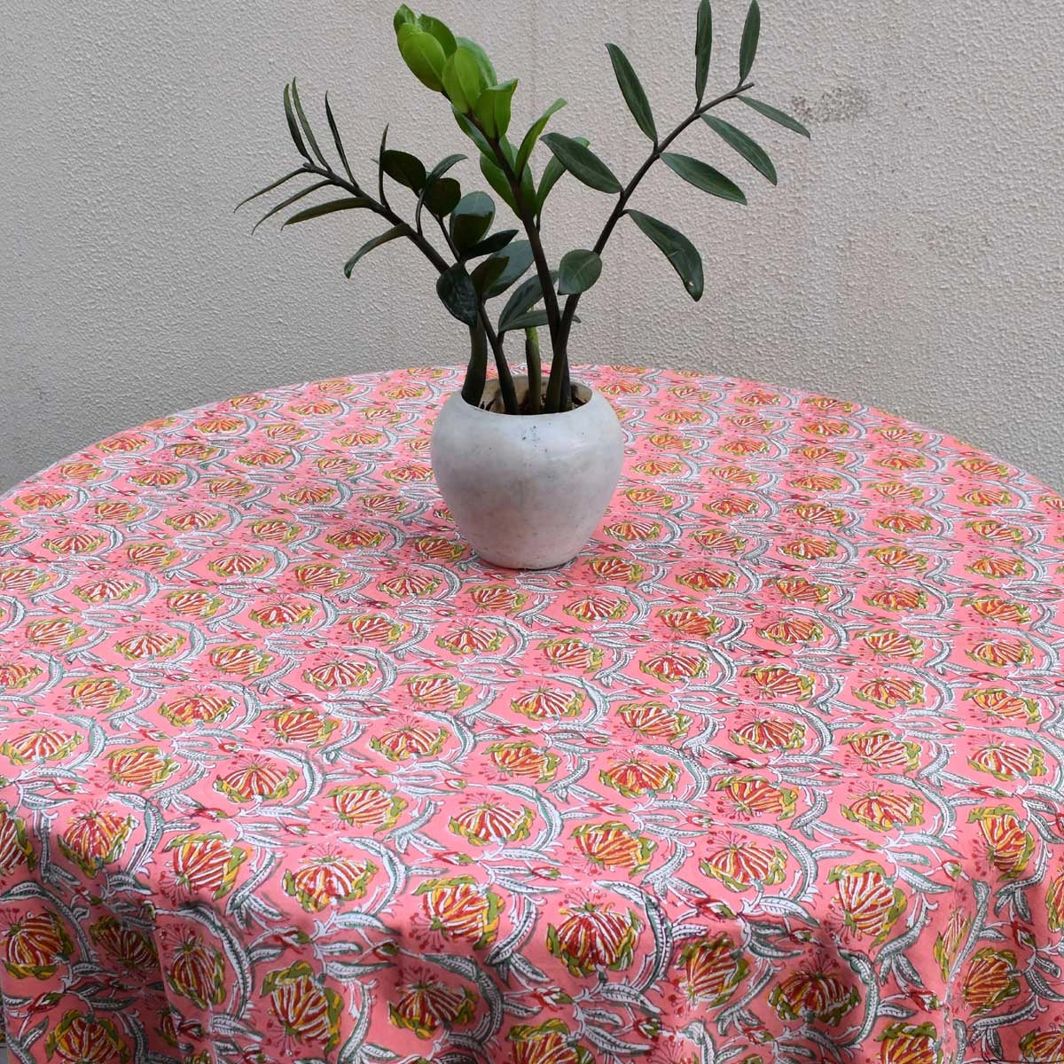 Frost Pink Floral Round Tablecloth for 4 Seater