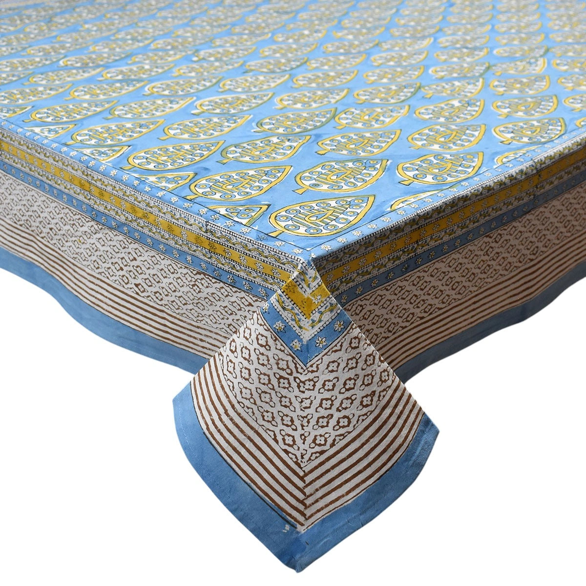 Fine Cotton Long Table Cover | Gola Patti Aqua 202301
