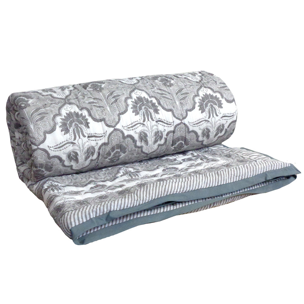 Hand Block Print Quilt Single | Grey Boota Patti 501068