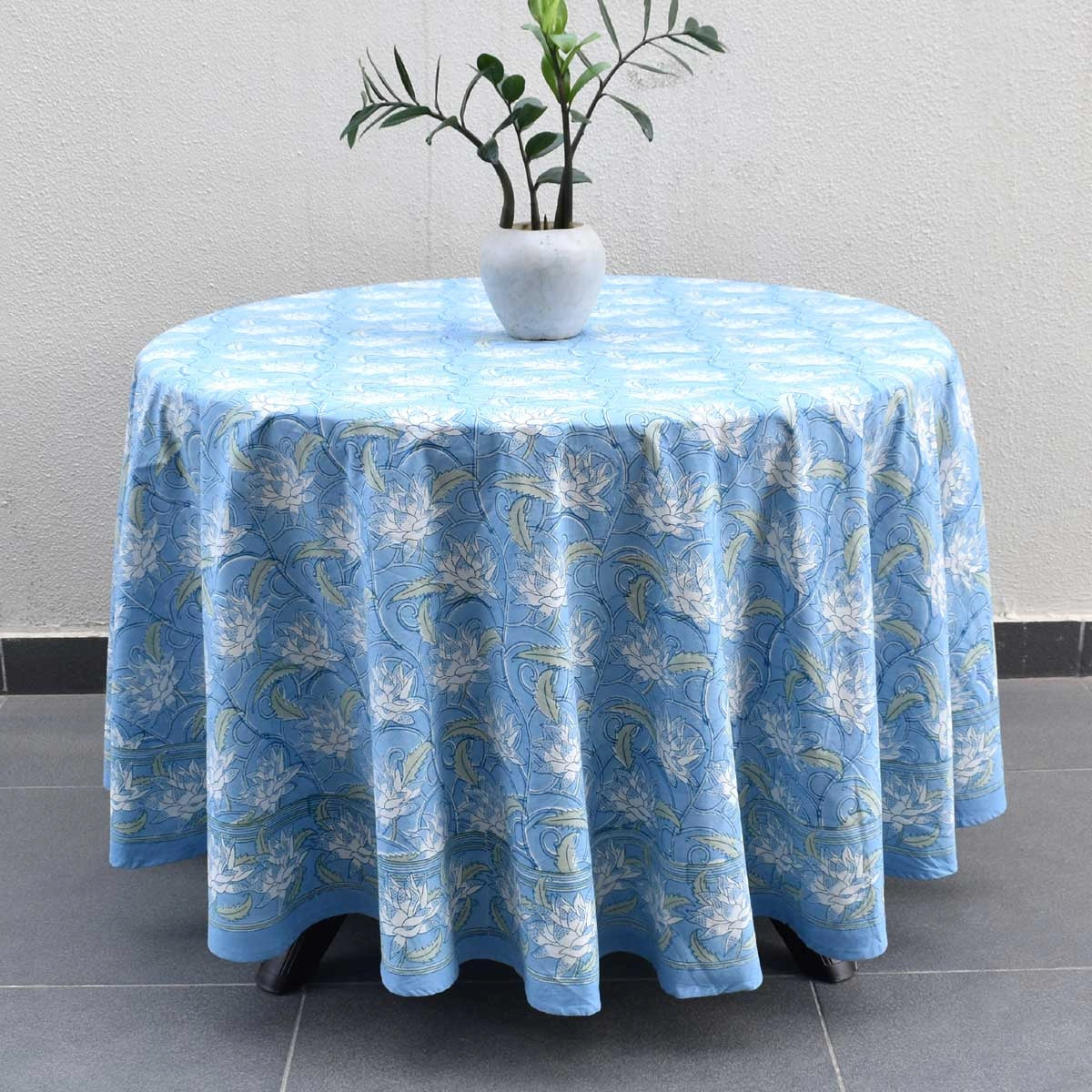Grand Gathering Round Tablecloth Japan Lotus Blue Gud