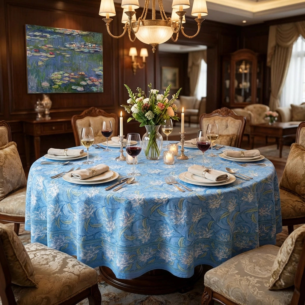 Grand Gathering Round Tablecloth Japan Lotus Blue Gud