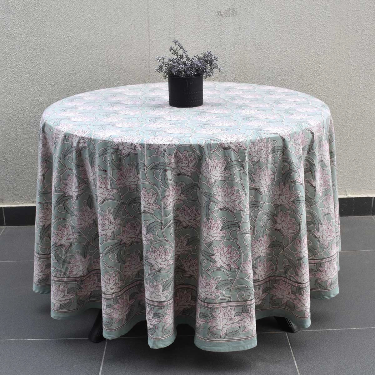 Festival Round Table Cover Japan Lotus Green