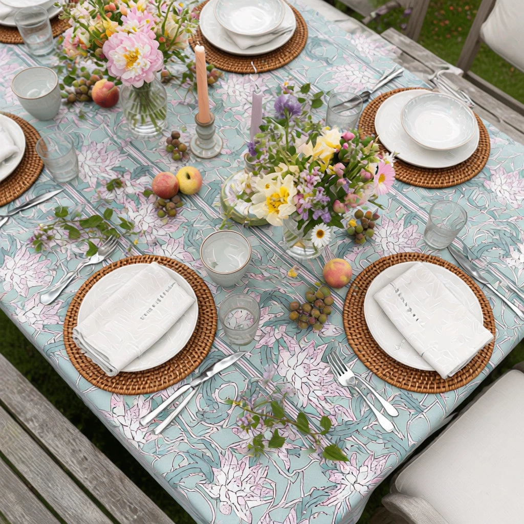 Fine Cotton Reversible Tablecloth For Family Meals | Japan Lotus Green 202501