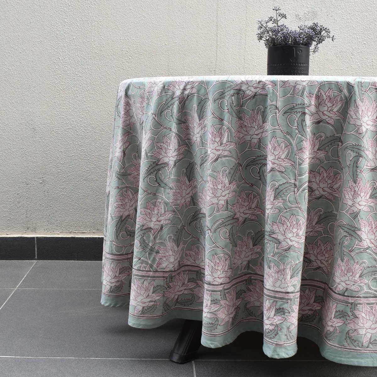 Festival Round Table Cover Japan Lotus Green