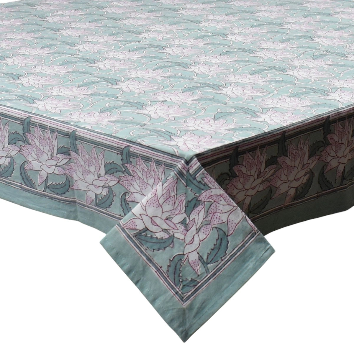 Fine Cotton Reversible Tablecloth For Family Meals | Japan Lotus Green 202501