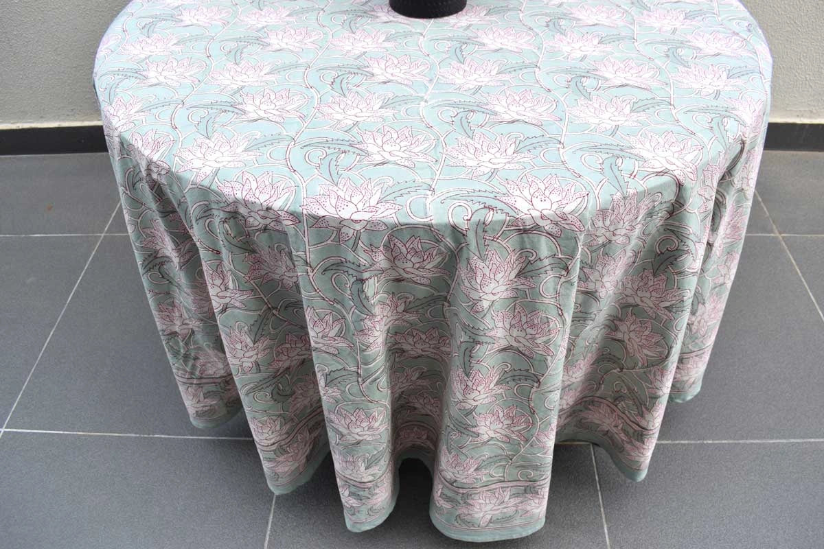 Festival Round Table Cover Japan Lotus Green