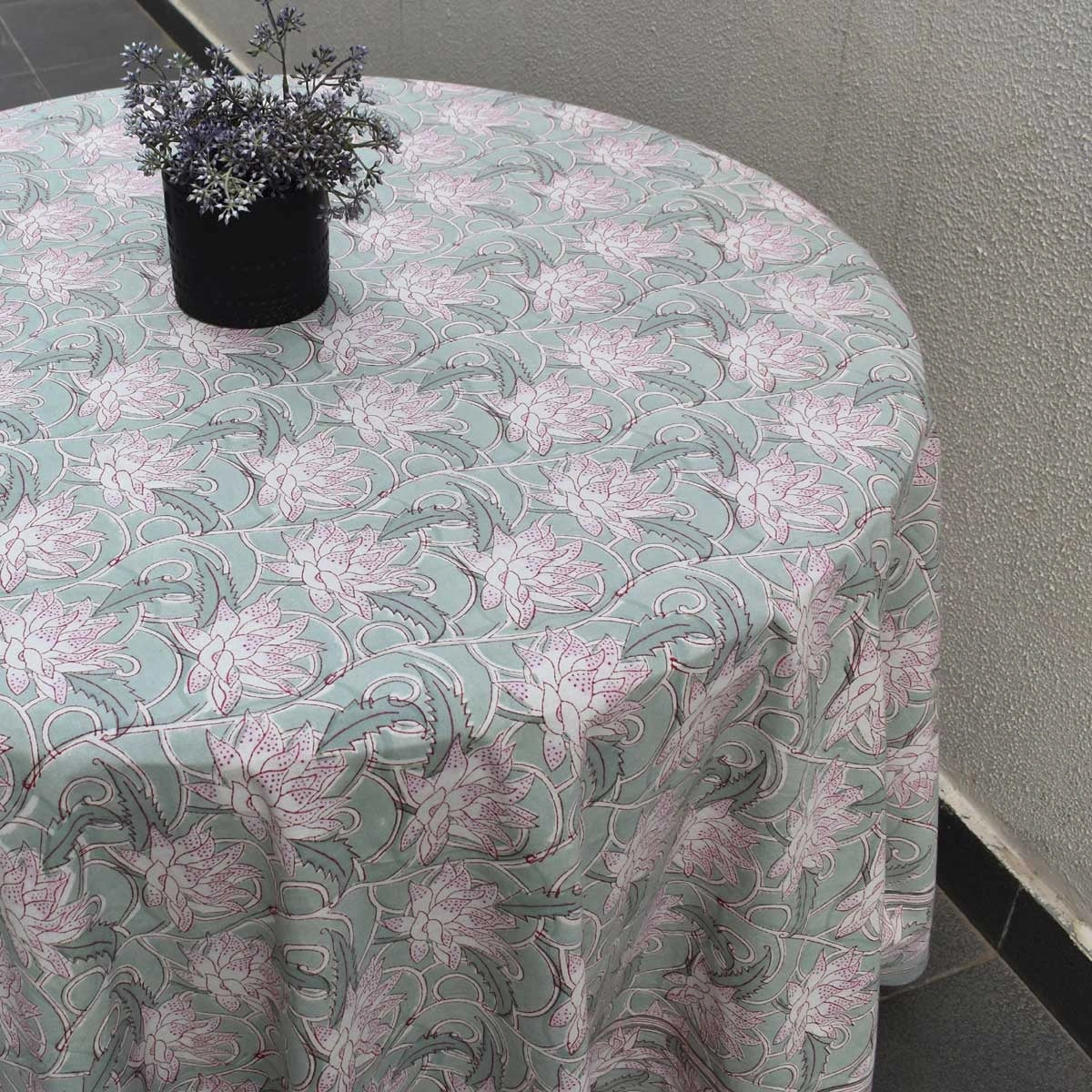 Festival Round Table Cover Japan Lotus Green