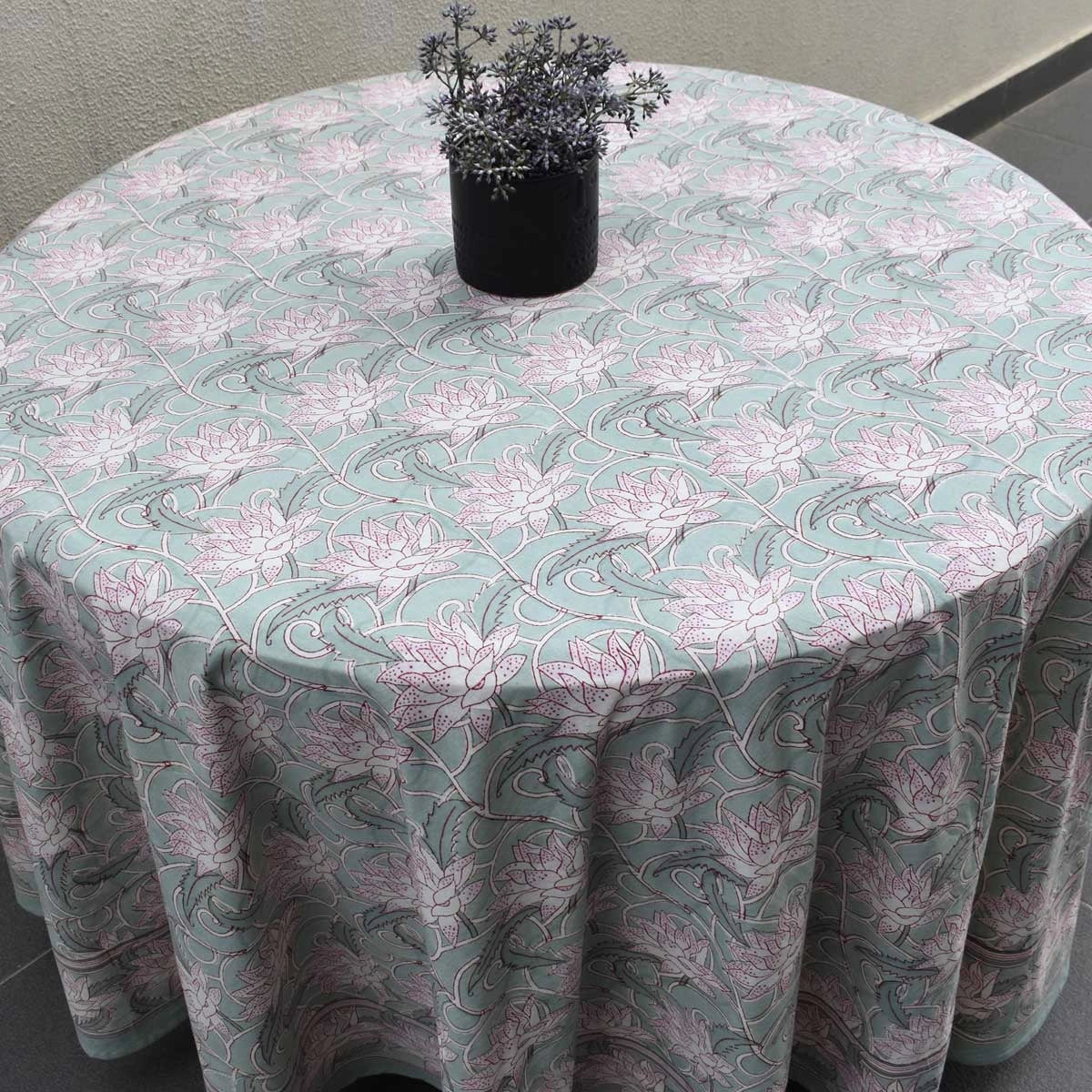 Festival Round Table Cover Japan Lotus Green