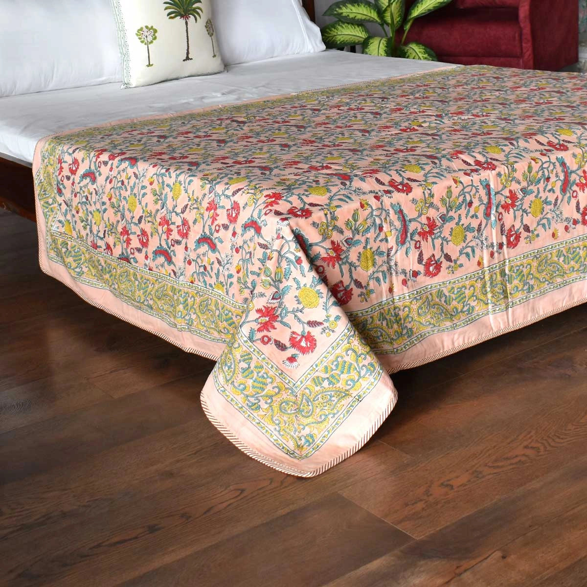 Jaipuri Hand Block Printed  Dohar | Jungle Flower Peach 501074