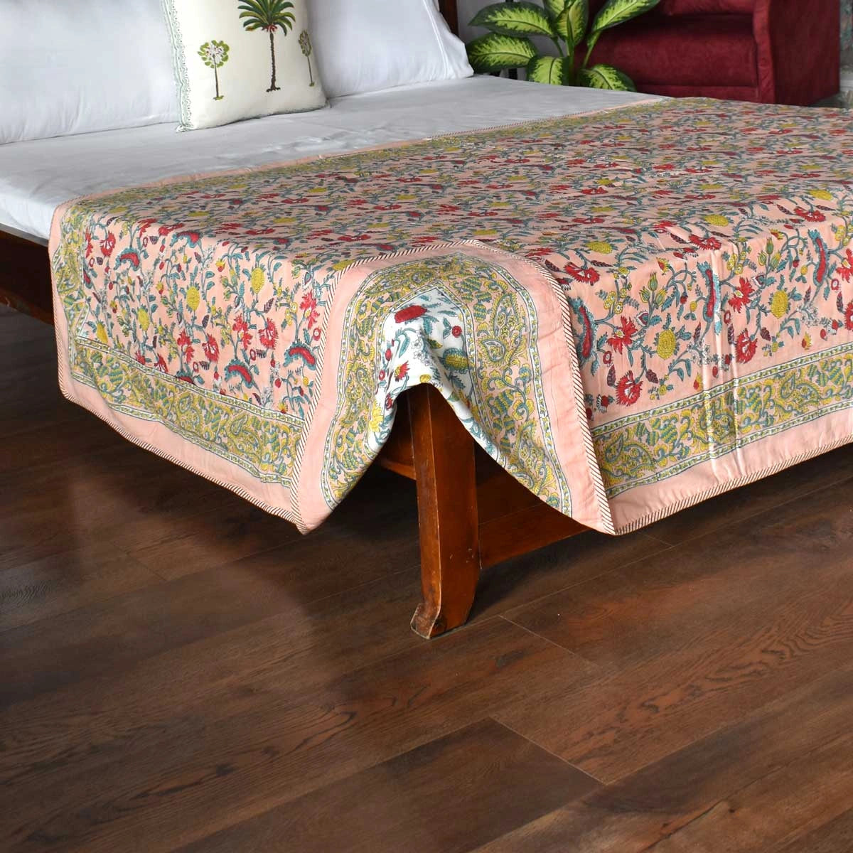 Jaipuri Hand Block Printed  Dohar | Jungle Flower Peach 501074