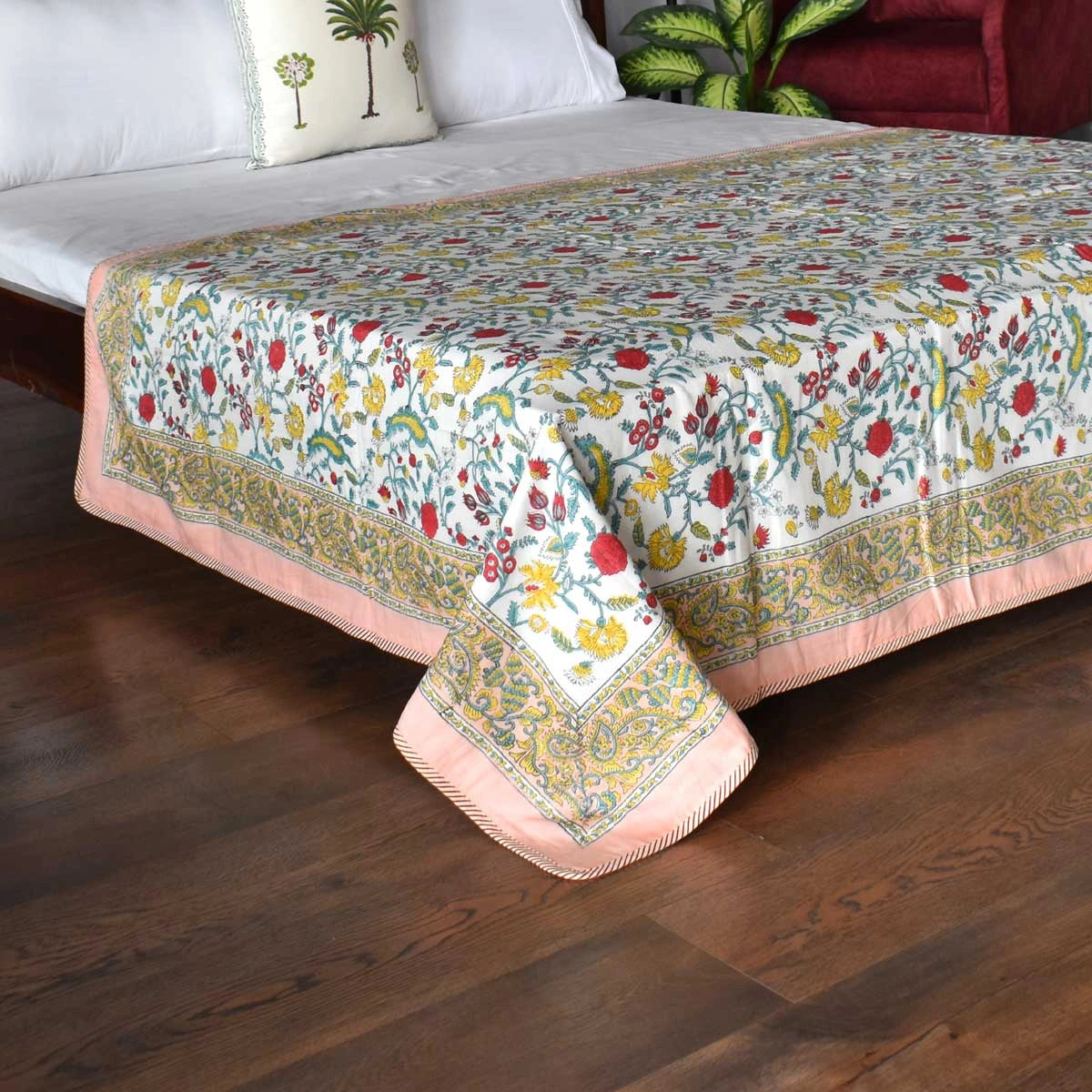 Jaipuri Hand Block Printed  Dohar | Jungle Flower Peach 501074