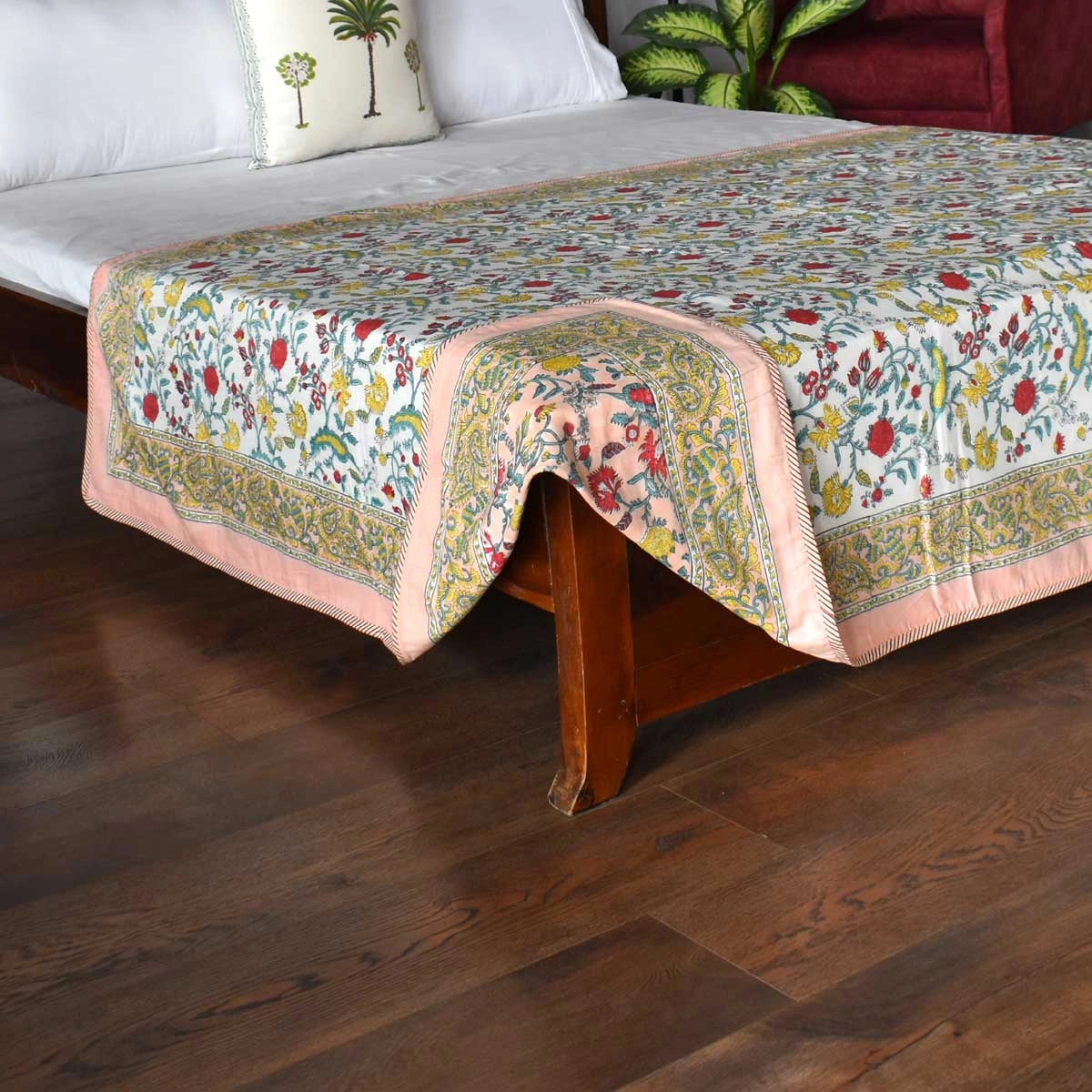 Jaipuri Hand Block Printed  Dohar | Jungle Flower Peach 501074