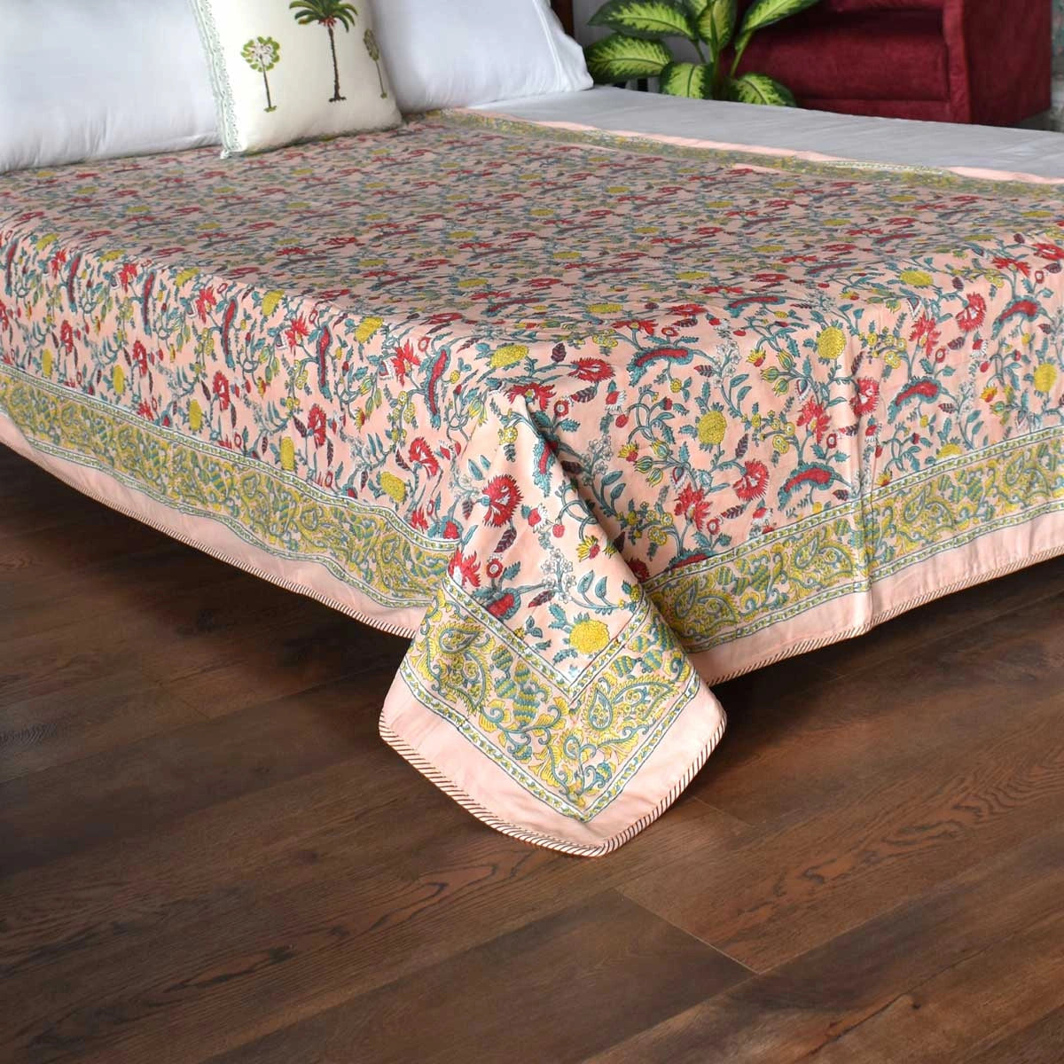 Jaipuri Hand Block Printed  Dohar | Jungle Flower Peach 501074