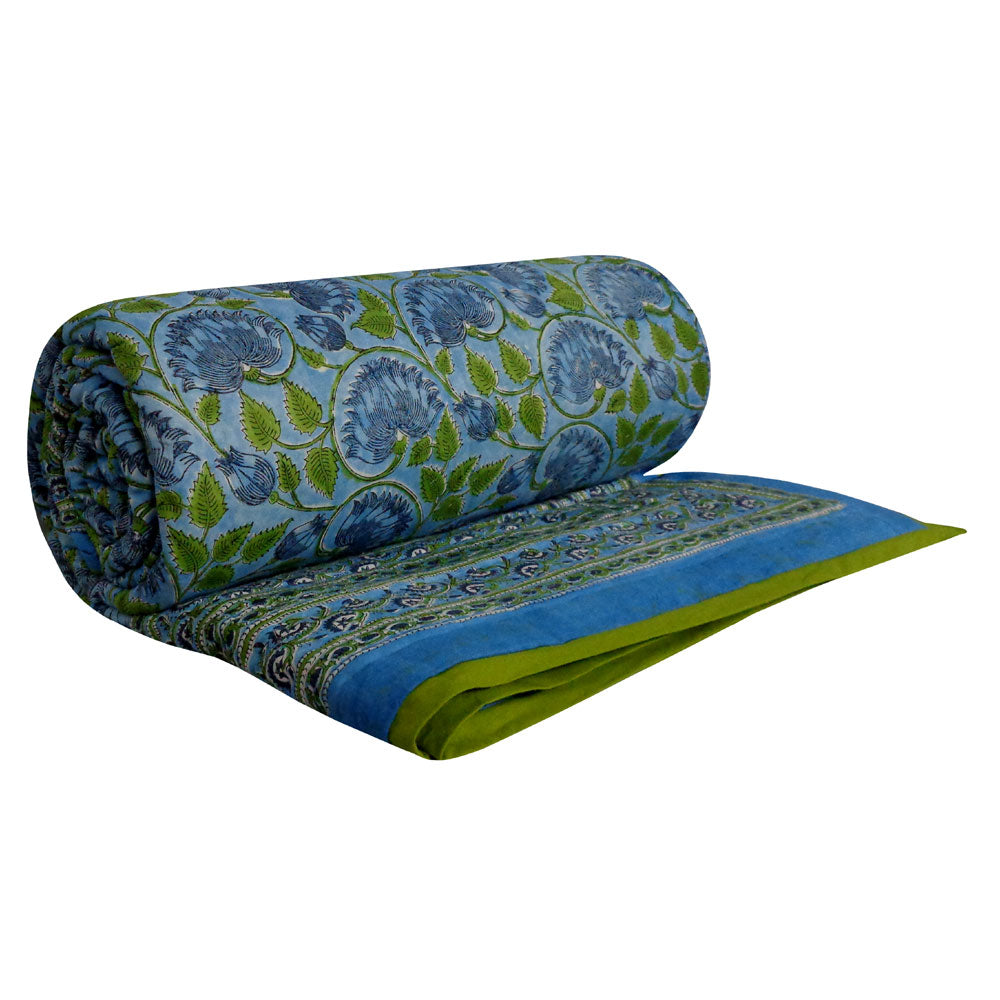 Jaipuri Razai With Natural Dyes Double | Kamal Aqua 205309