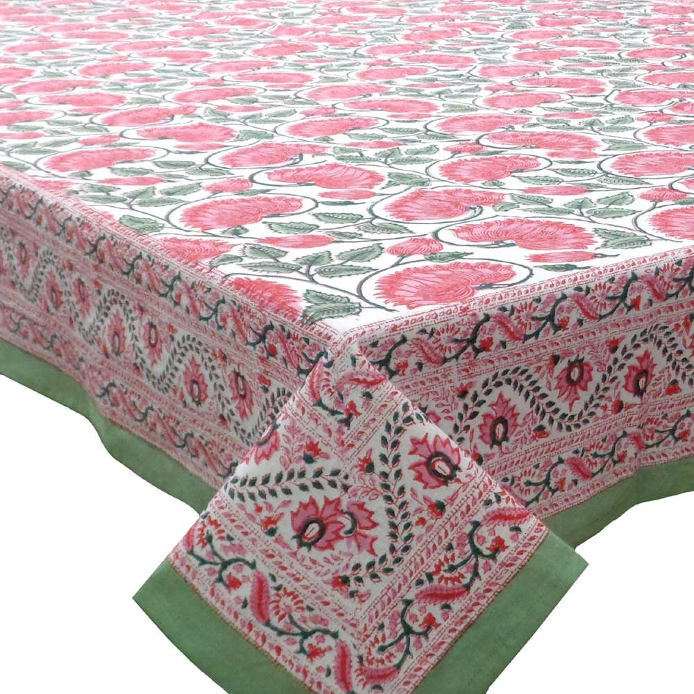 Handcrafted Jaipuri Large Tablecloth For Festive Dining | Kamal Gulabi Open 103739