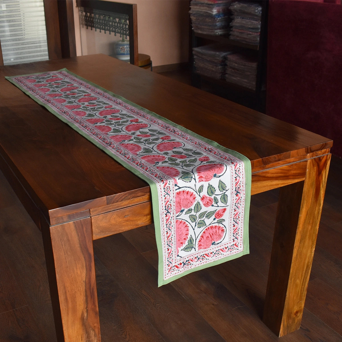 Handcrafted Jaipuri Runner For Festive Dining | Kamal Gulabi Open 103739
