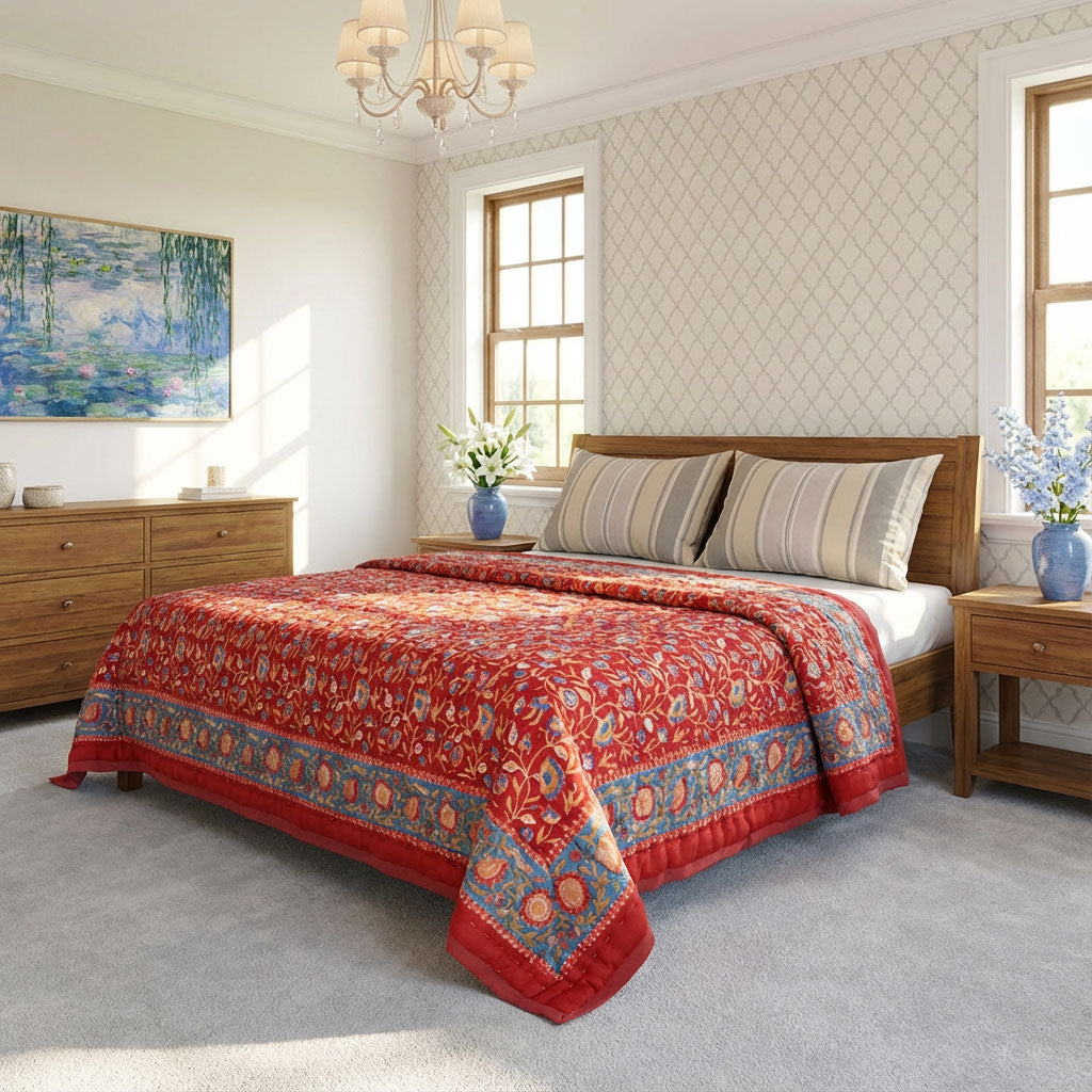 Natural Dye Single Quilt | Kashida Red 303581