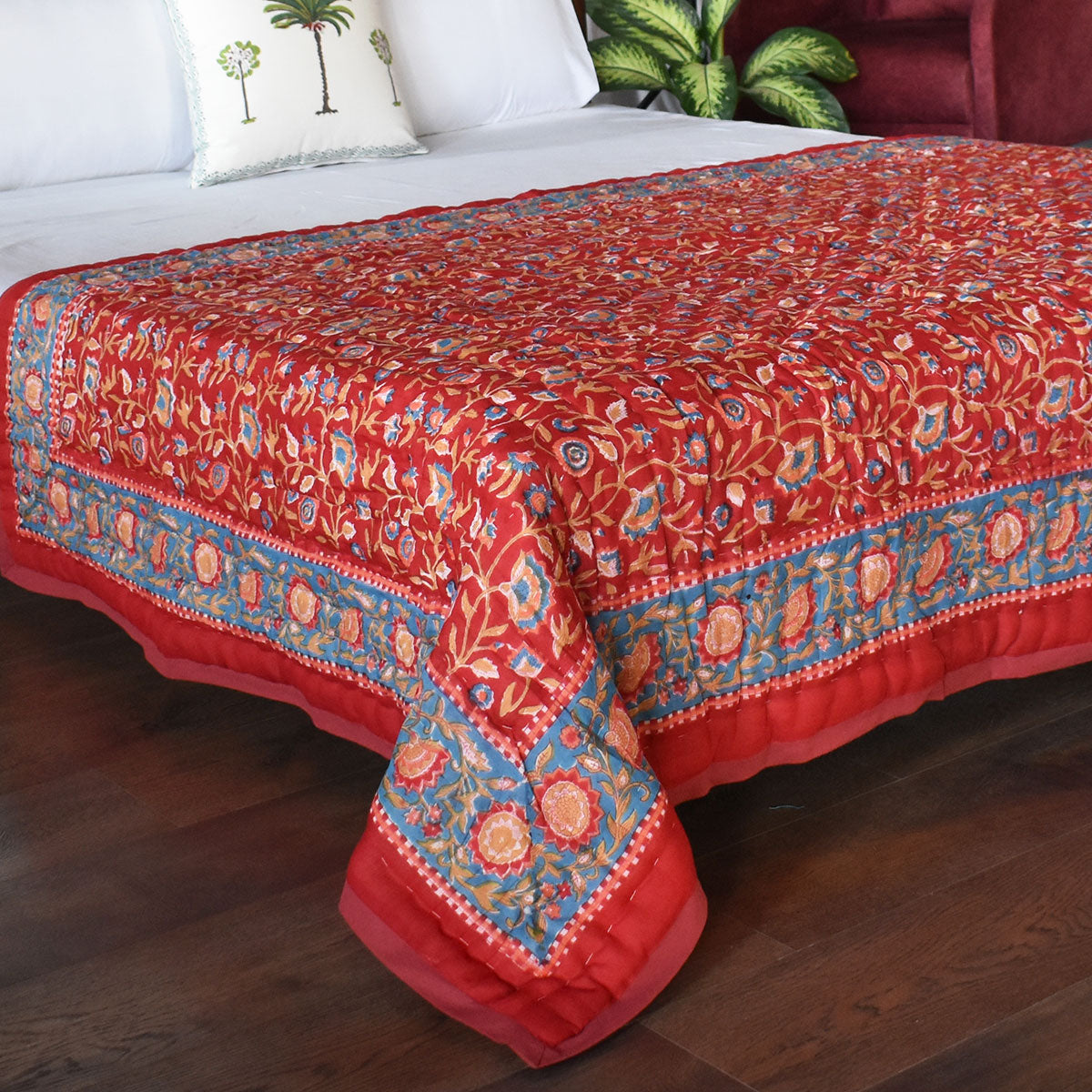 Natural Dye Single Quilt | Kashida Red 303581