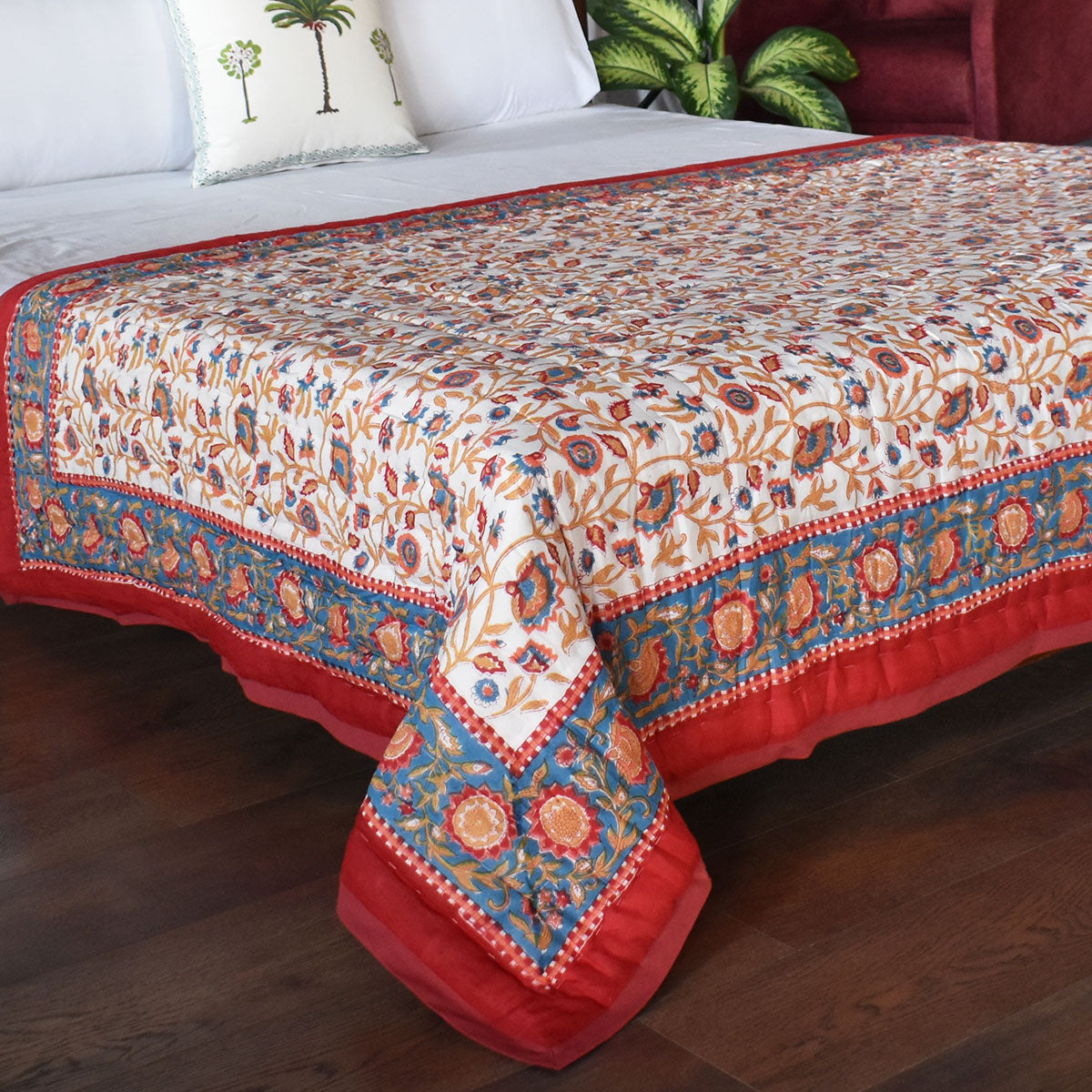 Natural Dye Single Quilt | Kashida Red 303581