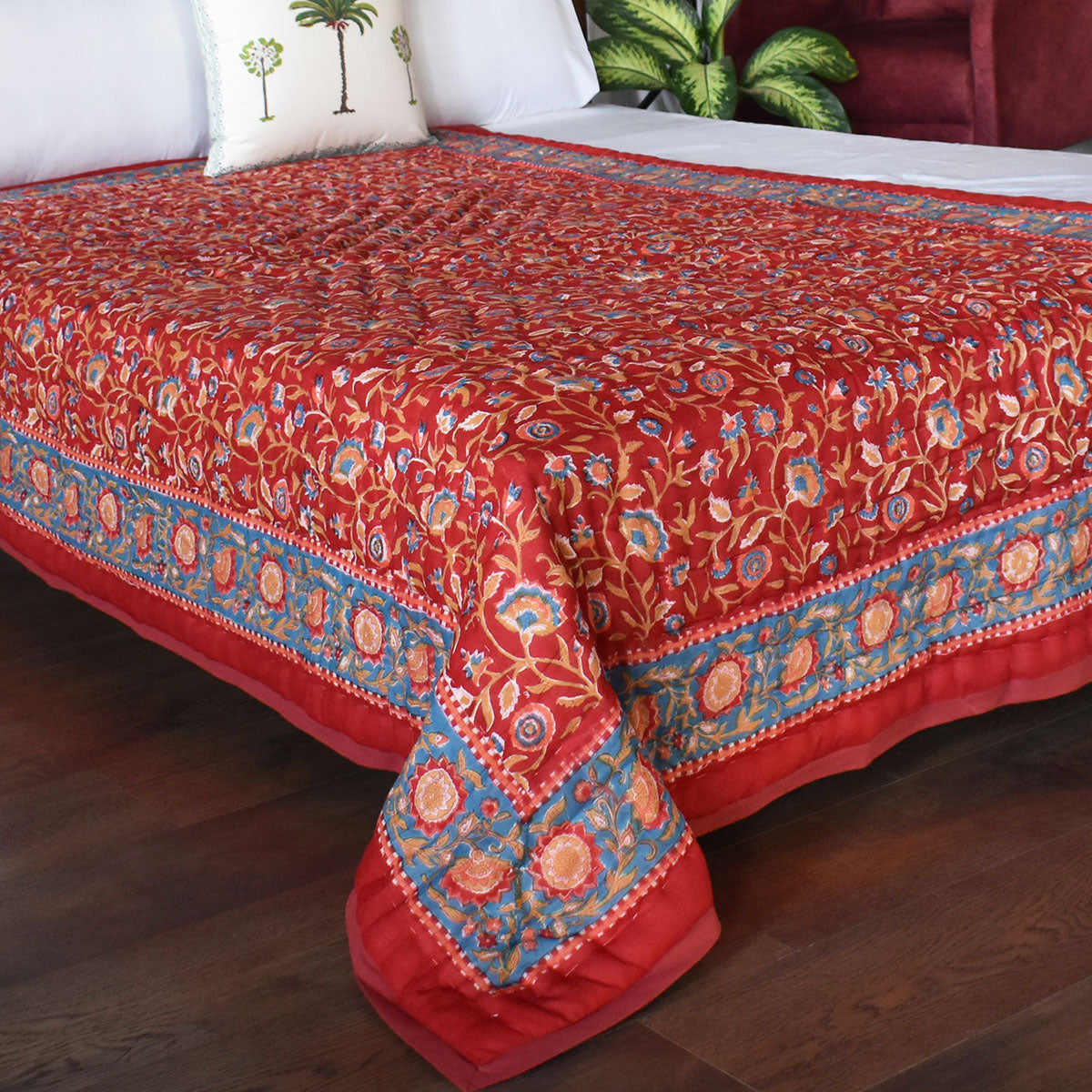 Natural Dye Single Quilt | Kashida Red 303581