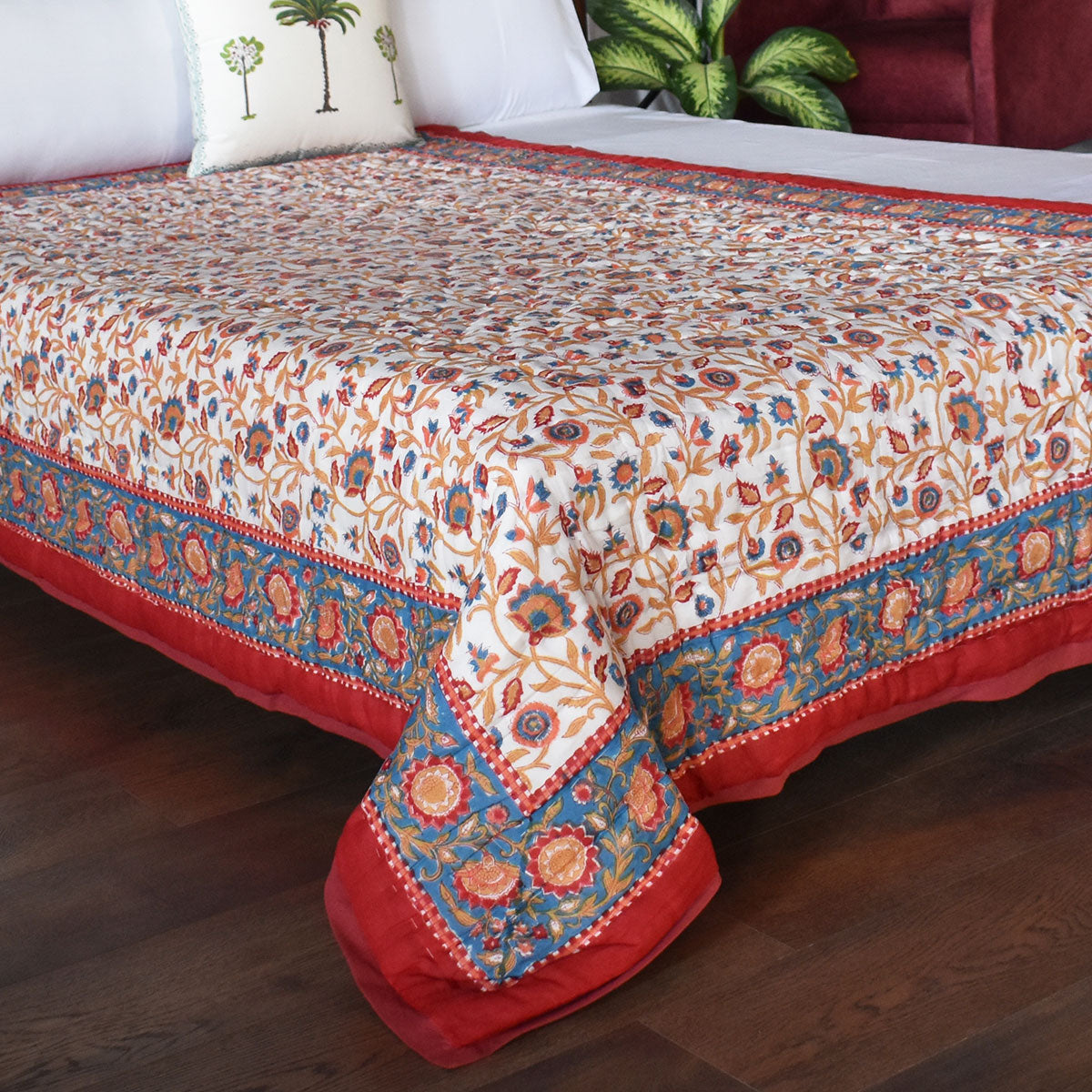 Natural Dye Single Quilt | Kashida Red 303581