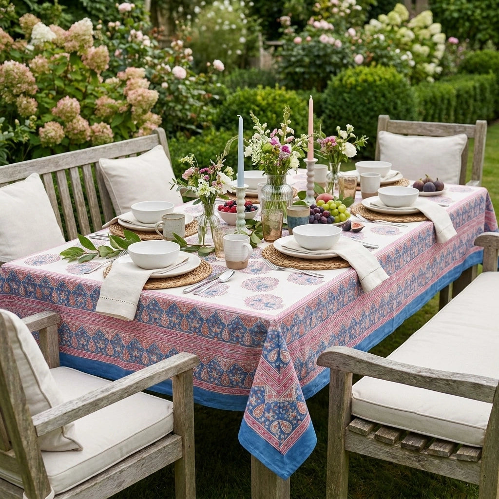 Large Dining Table Cover With Hand Block Designs | Kusum Gulabi Boota 205379