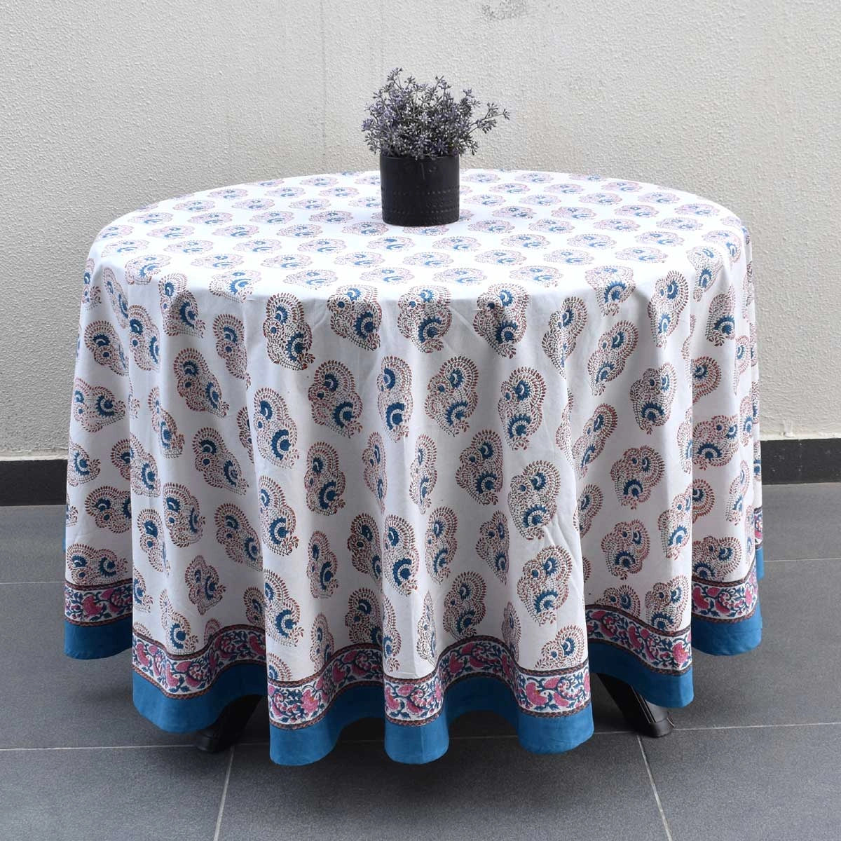 Traditional Indian Block Print Round Table Linen | Kusum Gulabi Boota 205379