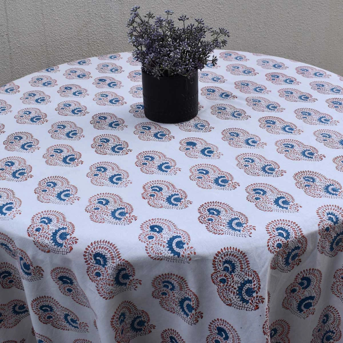 Traditional Indian Block Print Round Table Linen | Kusum Gulabi Boota 205379