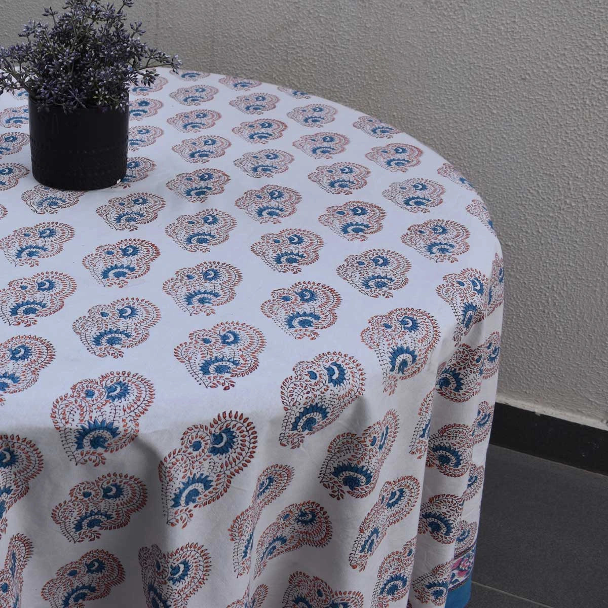 Traditional Indian Block Print Round Table Linen | Kusum Gulabi Boota 205379