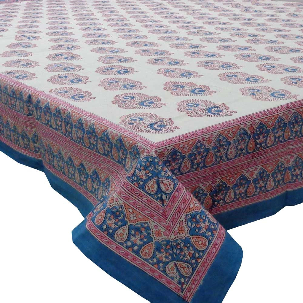 Large Dining Table Cover With Hand Block Designs | Kusum Gulabi Boota 205379