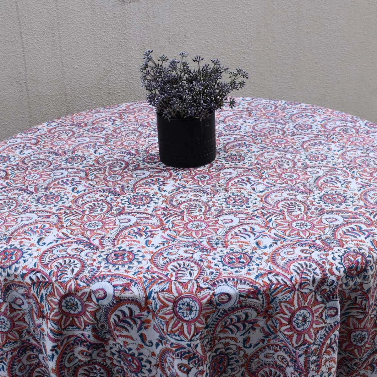 Oversized Round Cotton Tablecloth For Banquet Tables | Kusum Gulabi Jaal 106025