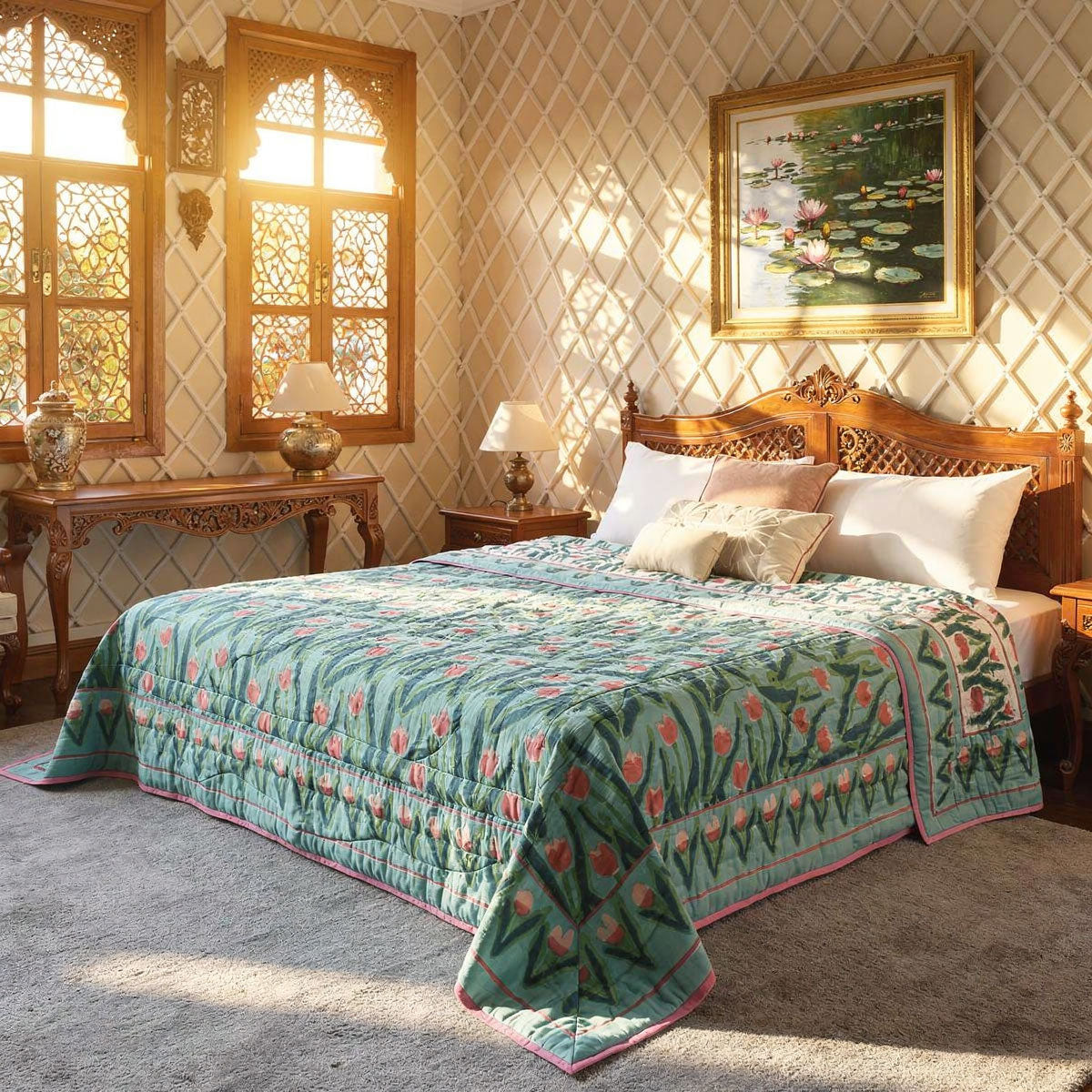 •	Eco-friendly King Size Quilt | Lambi Patti Tulip 101497