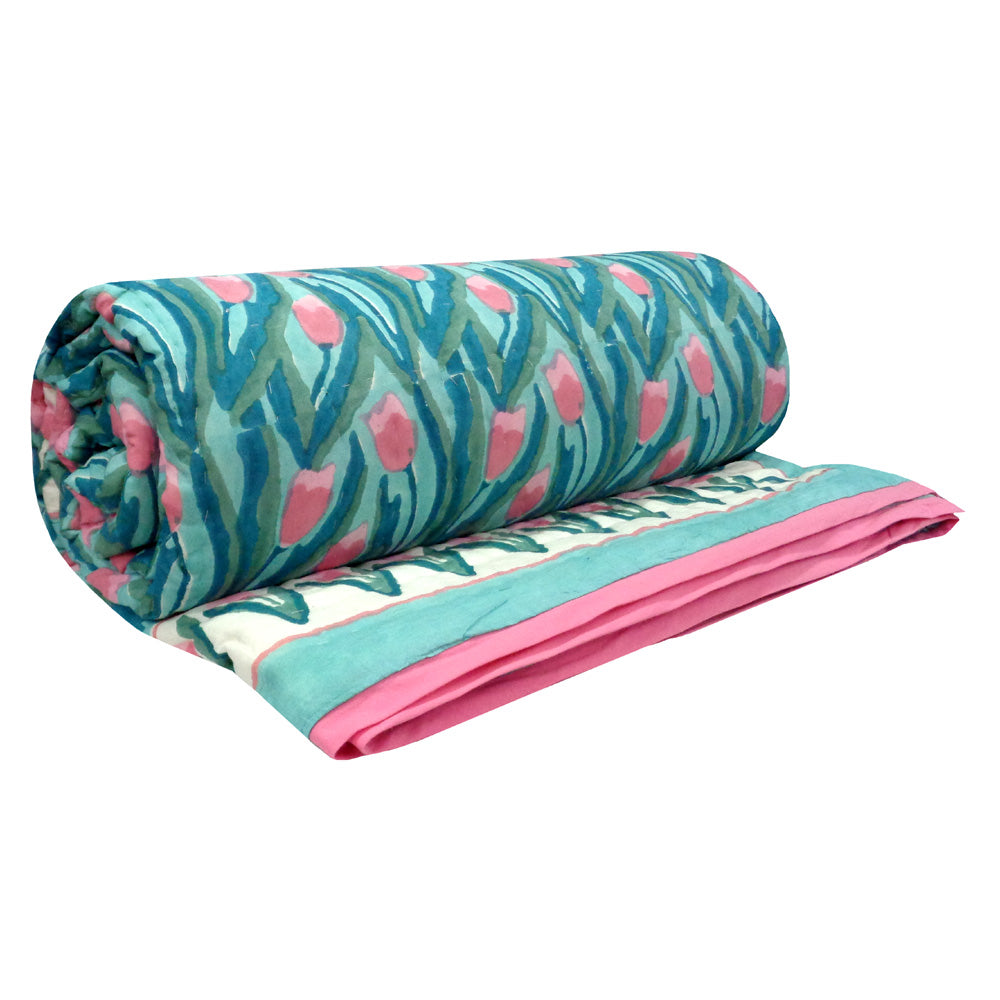 •	Eco-friendly King Size Quilt | Lambi Patti Tulip 101497