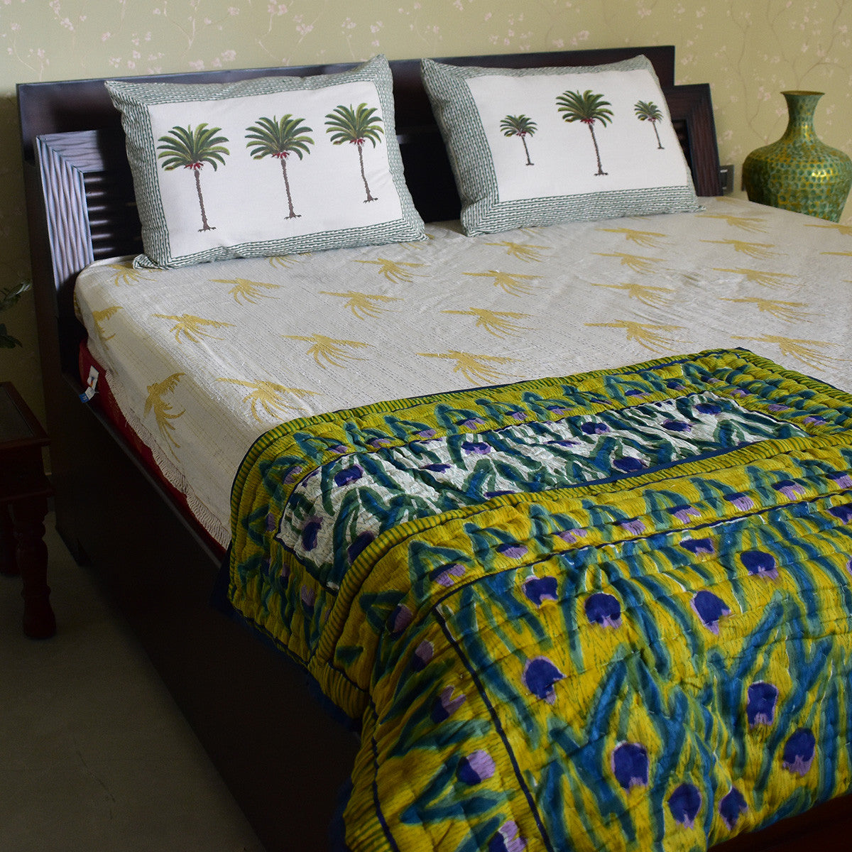Hand Block Printed Baby Quilt –Jaipur Razai | Lambi Patti Tulip Lime 601671