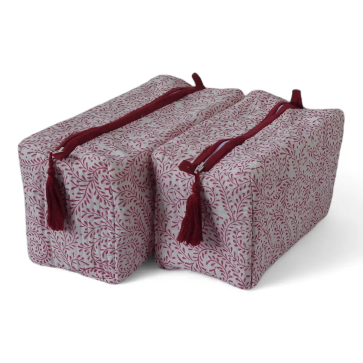 Handcrafted Vanity Bag (Set of 2) | Leaves Pink 201564