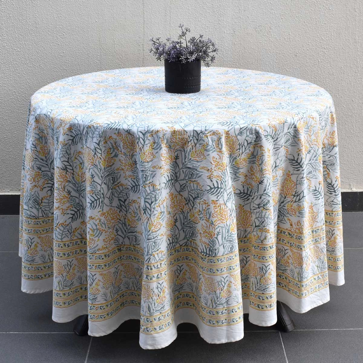 Hand Block Print Table Cover Lilas Amber
